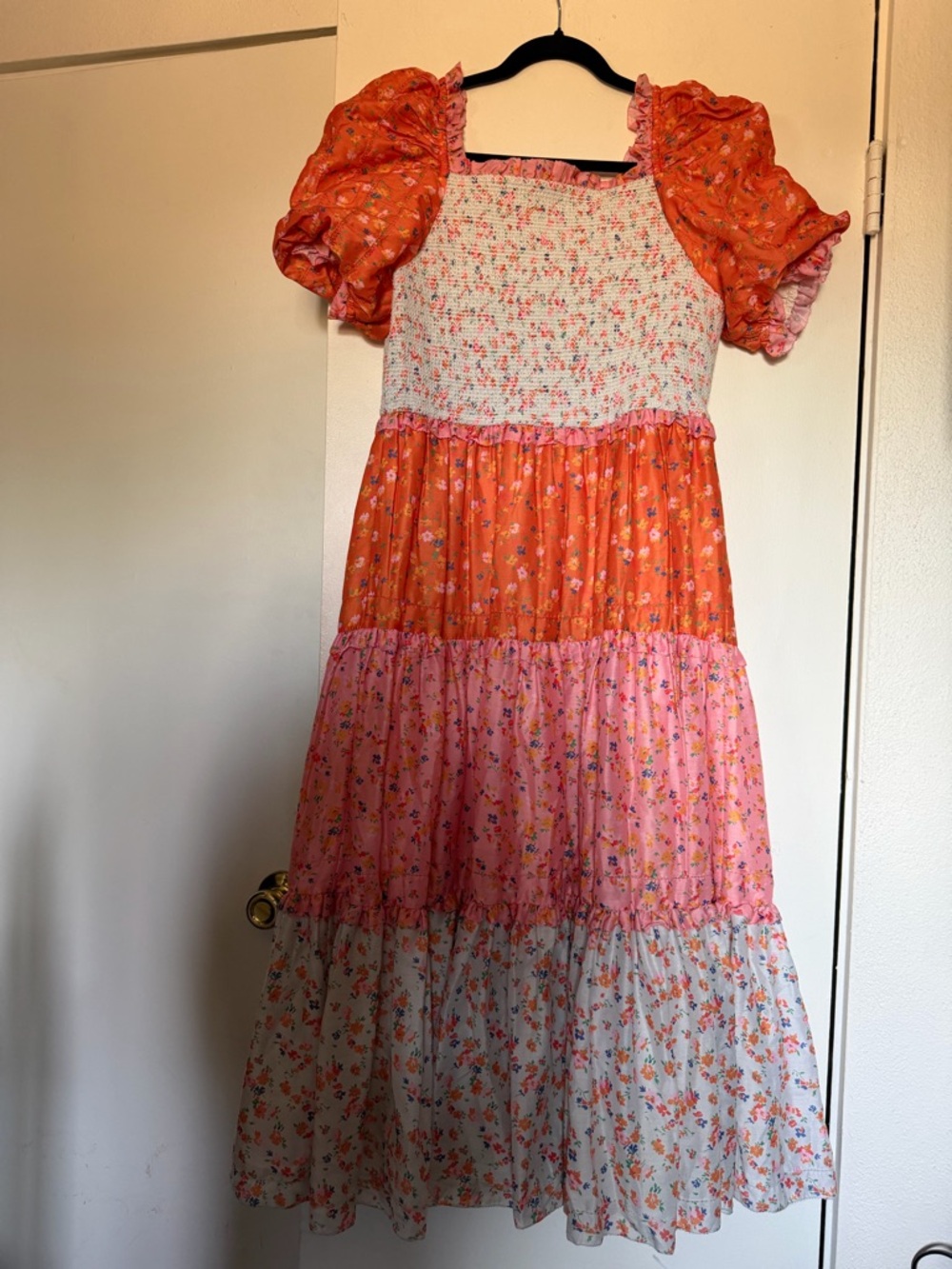 Ivy City Co Orange & Pink Floral Tiered Midi Dress - Picture 2 of 4